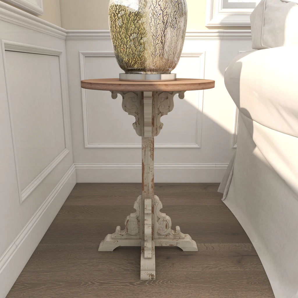 White Wood Accent Table with Brown Wood Top A12157