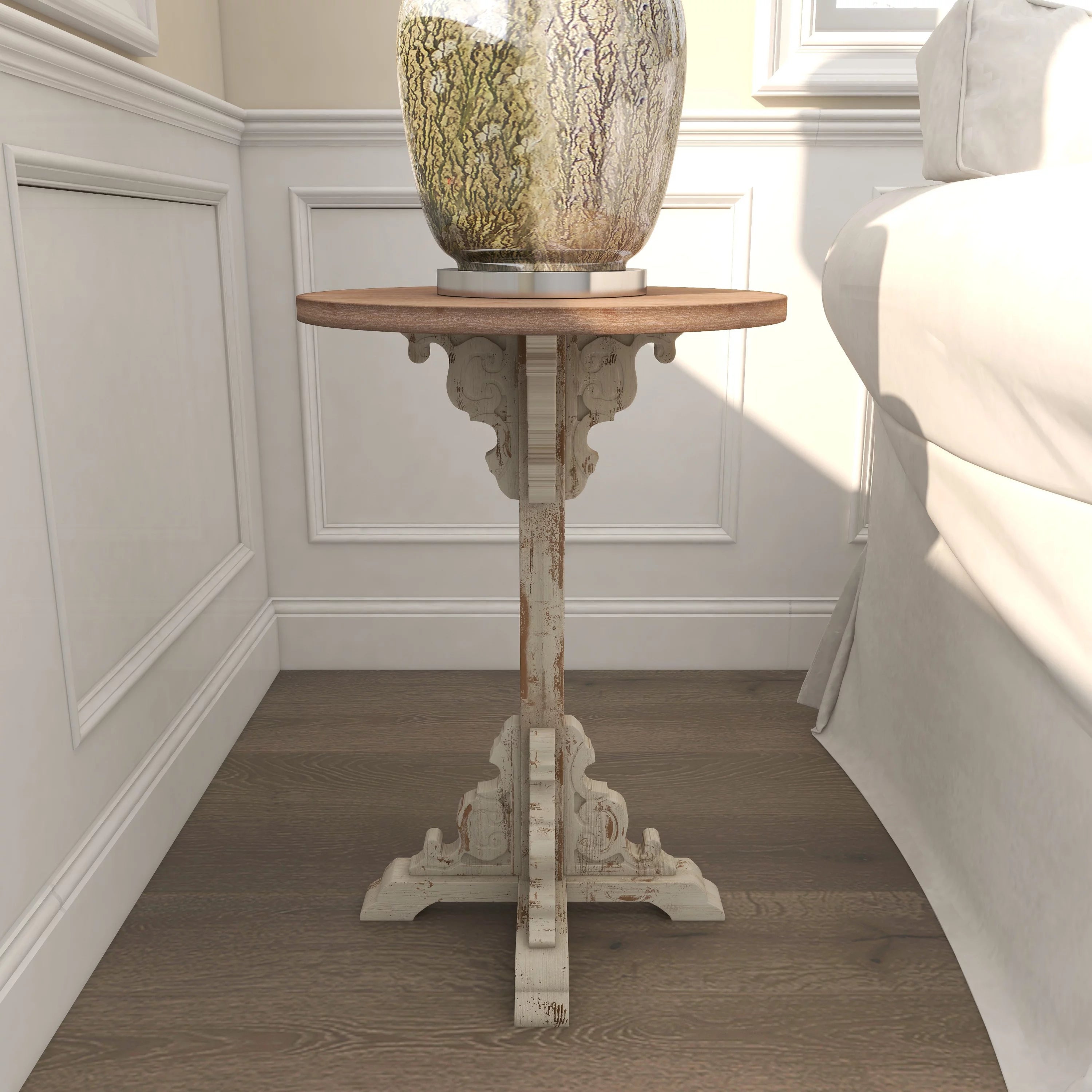 White Wood Accent Table with Brown Wood Top A12157