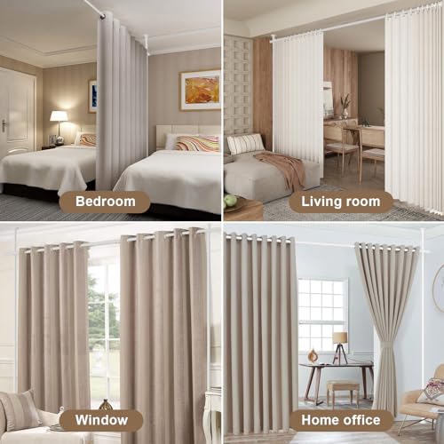 Black Metal Tension Curtain Rod Room Divider I303