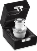 White and Silver Miniature Cremation Memorial Urn with Velvet Case C96760