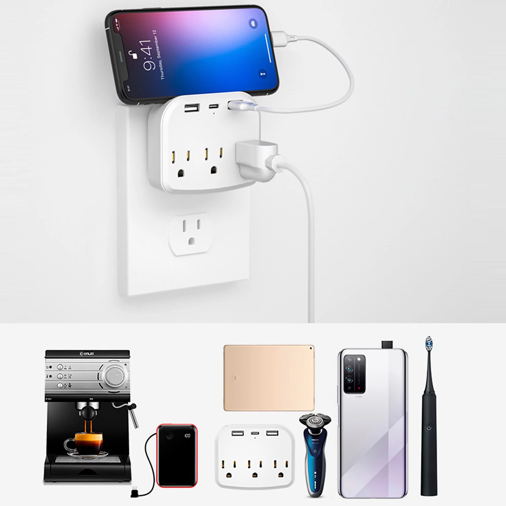 International Power Plug with 3 US Outlets and 2 USB Z58062