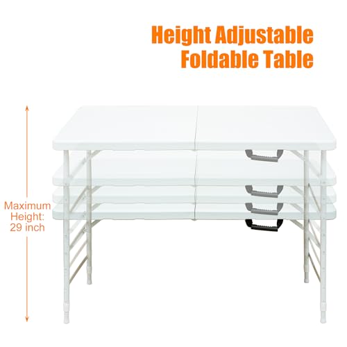 4ft White Plastic Folding Table with Carry Handle G880