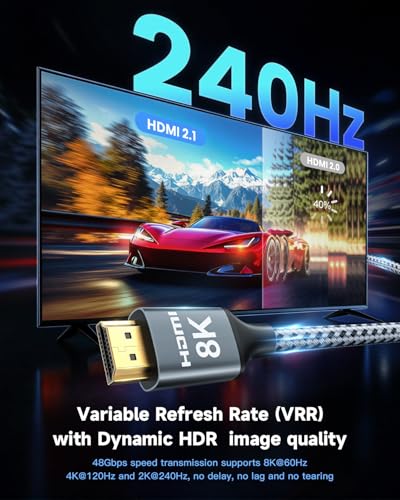 8K HDMI Cable 25FT, 48Gbps High Speed HDMI 2.1, Braided U603075