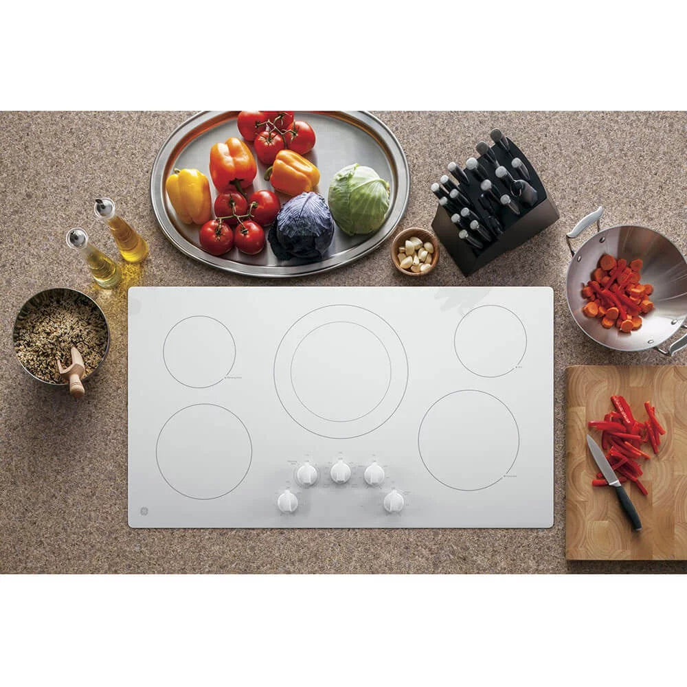36" Wide 5 Burner Electric Cooktop White Y5555