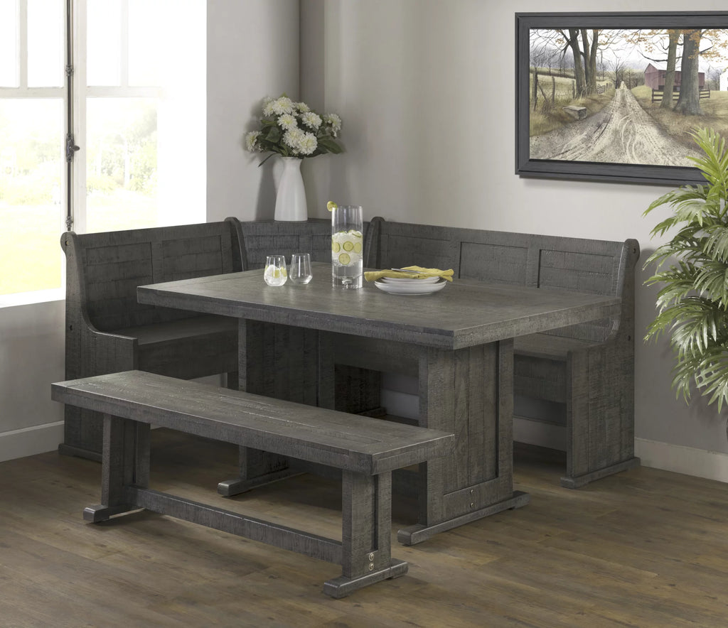 Gray Wood Dining Table Set with Corner Storage Bench P2426