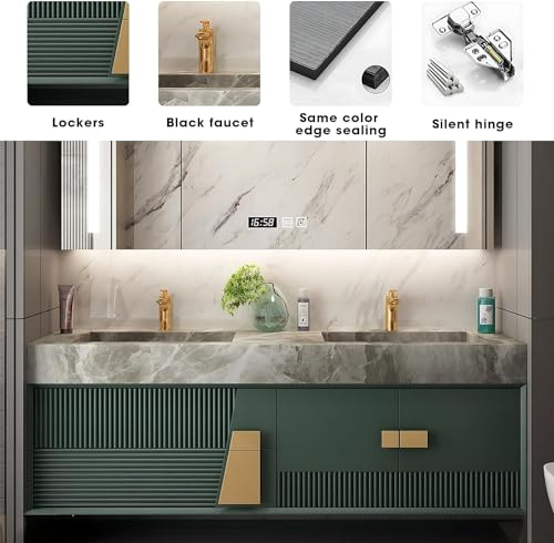 52IN Double Bathroom Vanity with Ceramic Basin Solid Wood Cabinet Door Drawer I529927