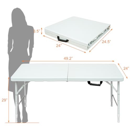 4ft White Plastic Folding Table with Carry Handle G880