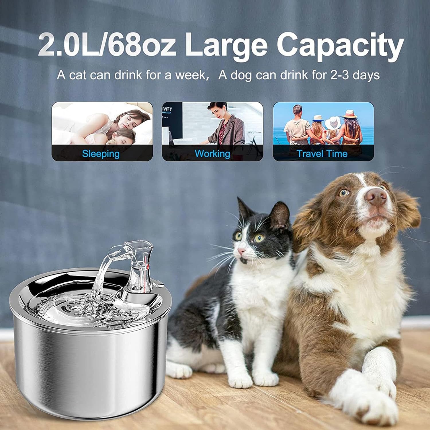 2L/67OZ 304 Stainless Steel Automatic Water Fountain G65262