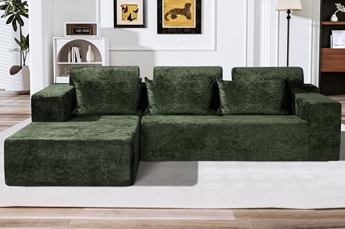 105" L-Shape Modular Sectional Sofa with Deep Seat Grey Velvet V19404