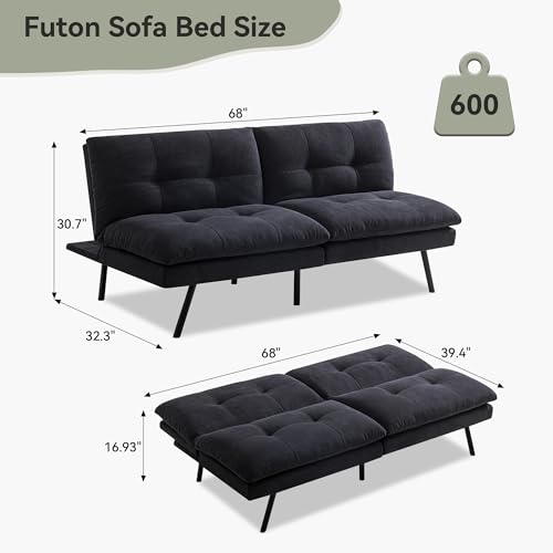 Vintage Brown Faux Leather Convertible Futon Sofa Bed J28012