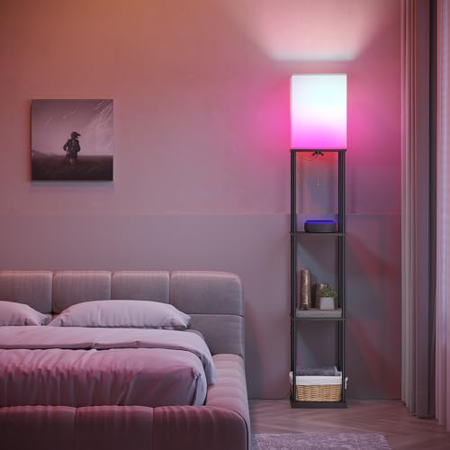 Shelf Floor Lamp with Shelves and White Shade Y51127