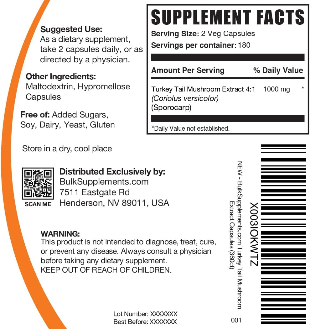 Turkey Tail Mushroom Capsules, 360 Veg Capsules N56458