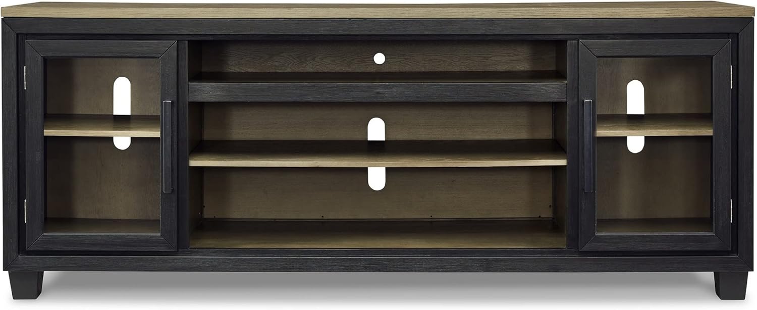 Black and Brown 2 Door Wood Glass TV Entertainment Media Console T74716