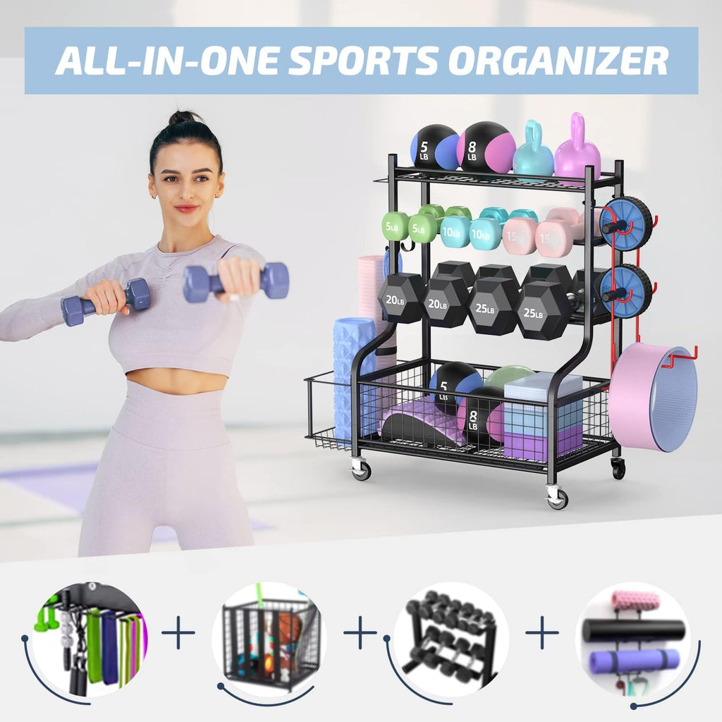 Dumbbell Rack with Wheels and Hooks L656237