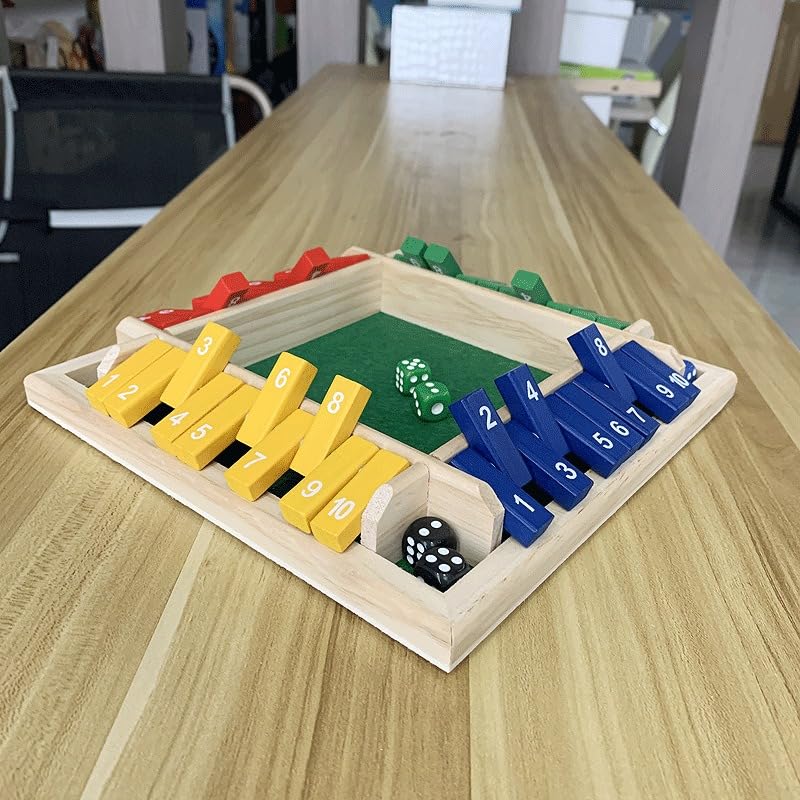 12 Inches 2-4 Player Wooden Shut The Box Dice Game with 8 Dices D1948