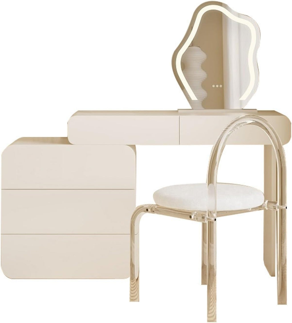 White Vanity Desk with 5 Drawers and Acrylic Transparent Chair J971