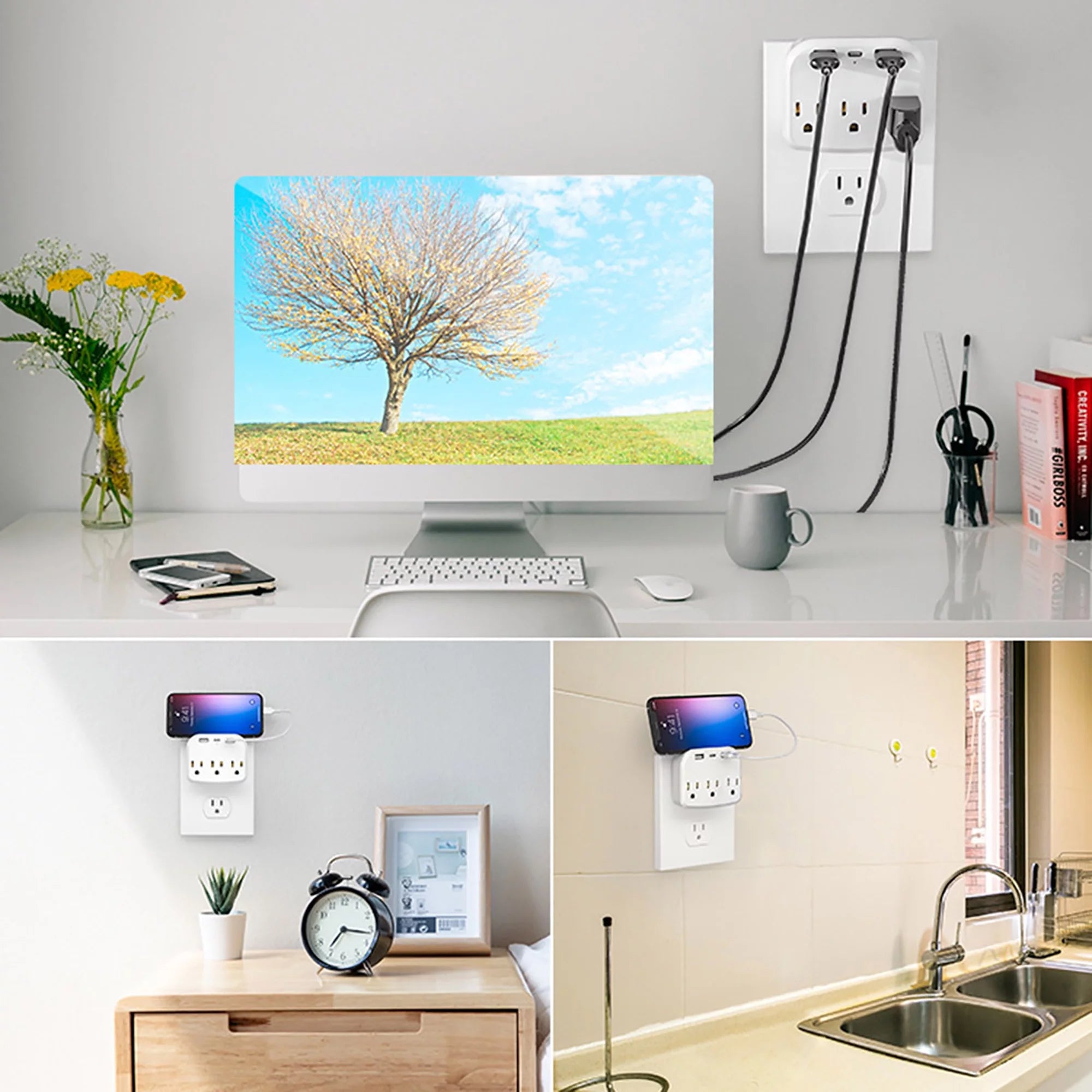International Power Plug with 3 US Outlets and 2 USB Z58062