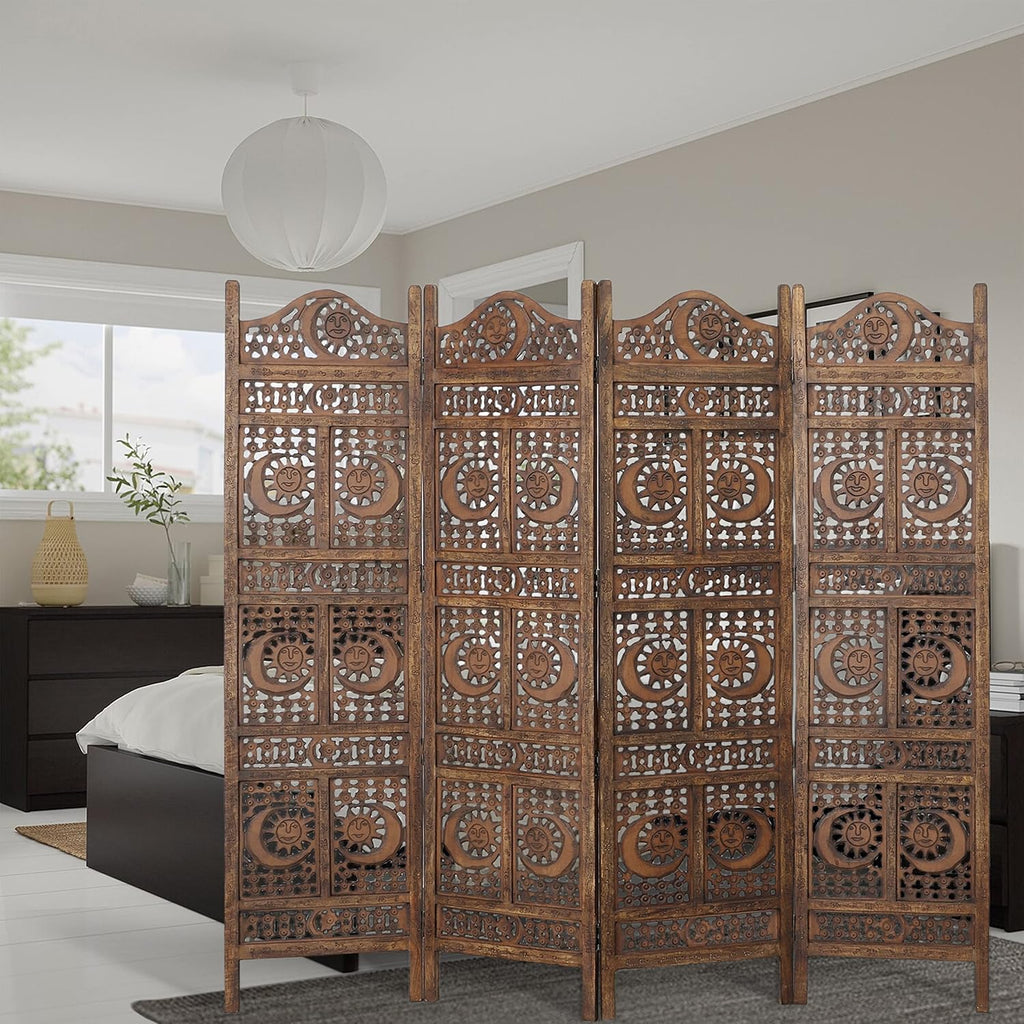 4 Panel Wooden Room Divider V7340