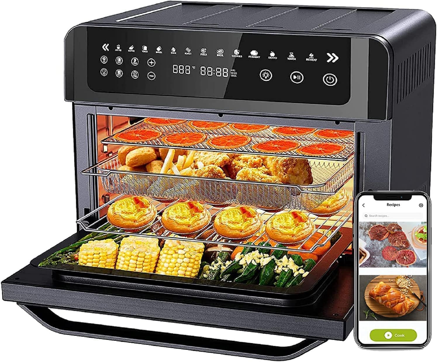 Large Digital LED Screen Convection Air Fryer Toaster Oven Combo with Rotisserie and Dehydrator T274
