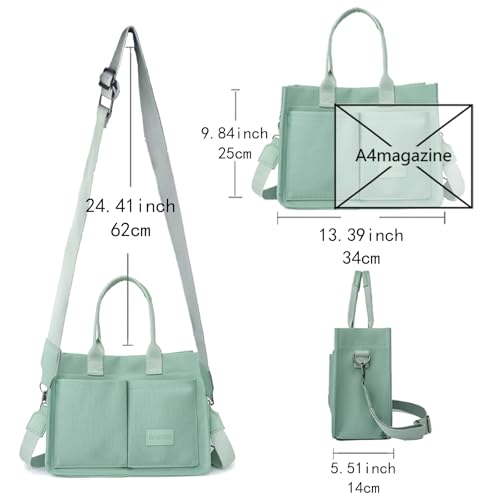 Canvas Tote Bag With Pockets Crossbody Hobo Messenger Shoulder Handbag Z489