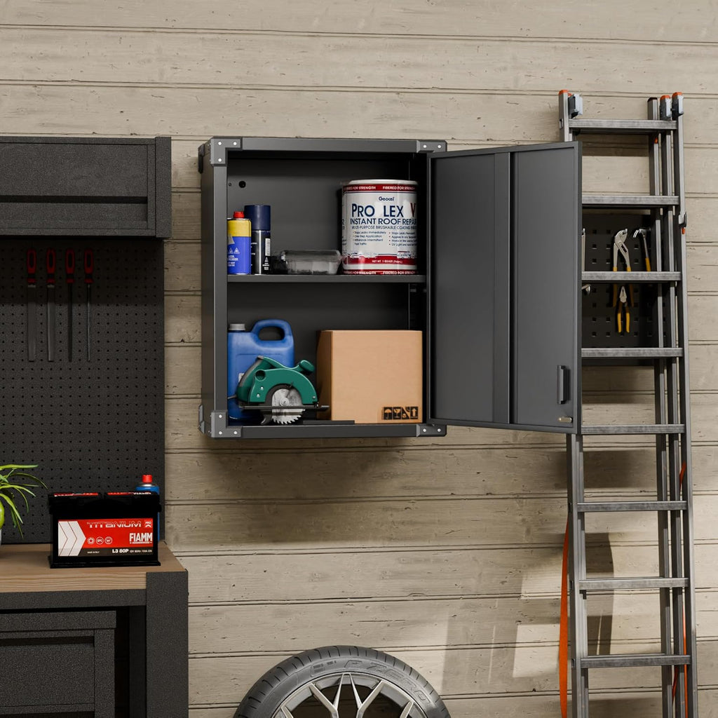 Black Metal Wall Cabinet with Locking Door and Adjustable Shelf L8870