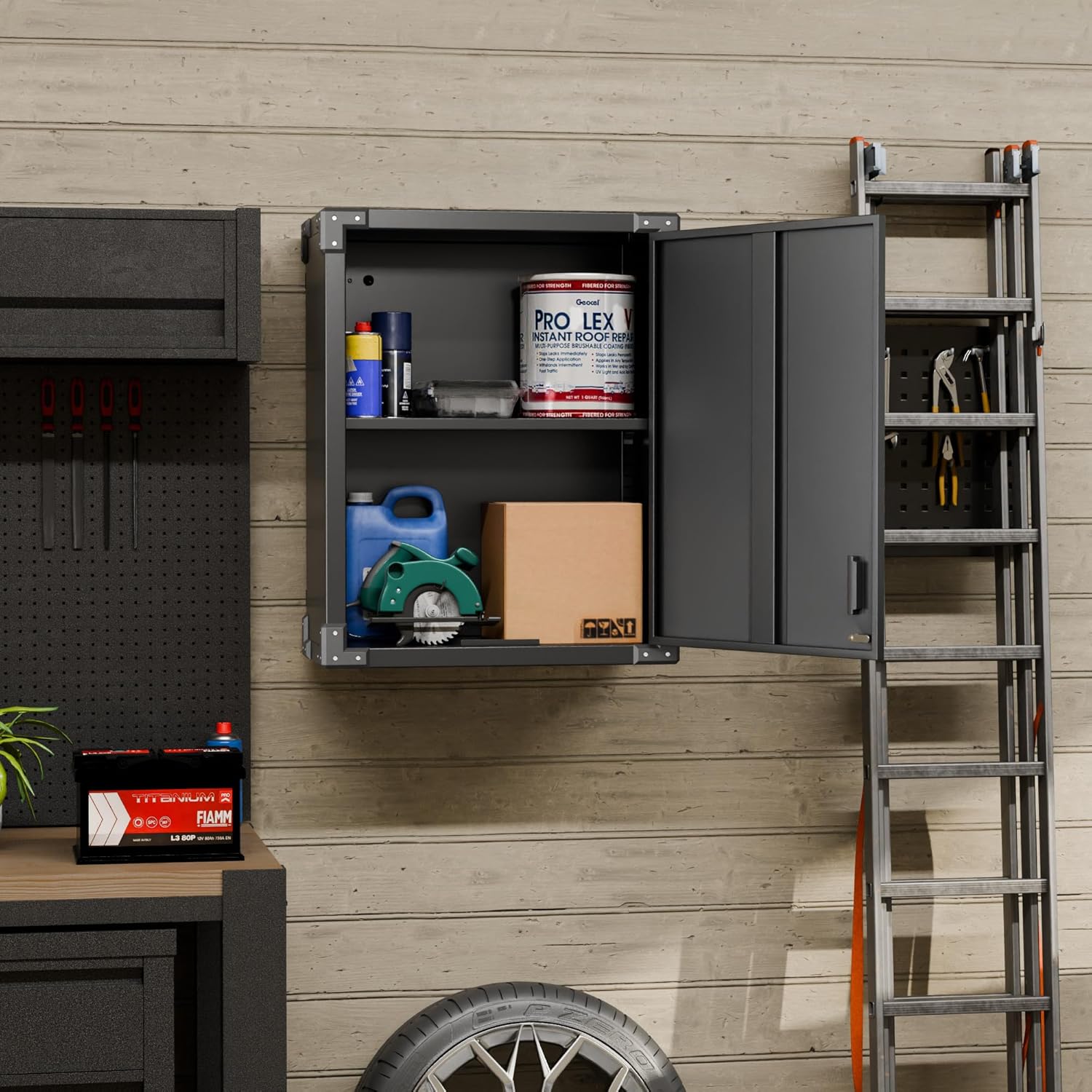 Black Metal Wall Cabinet with Locking Door and Adjustable Shelf L8870