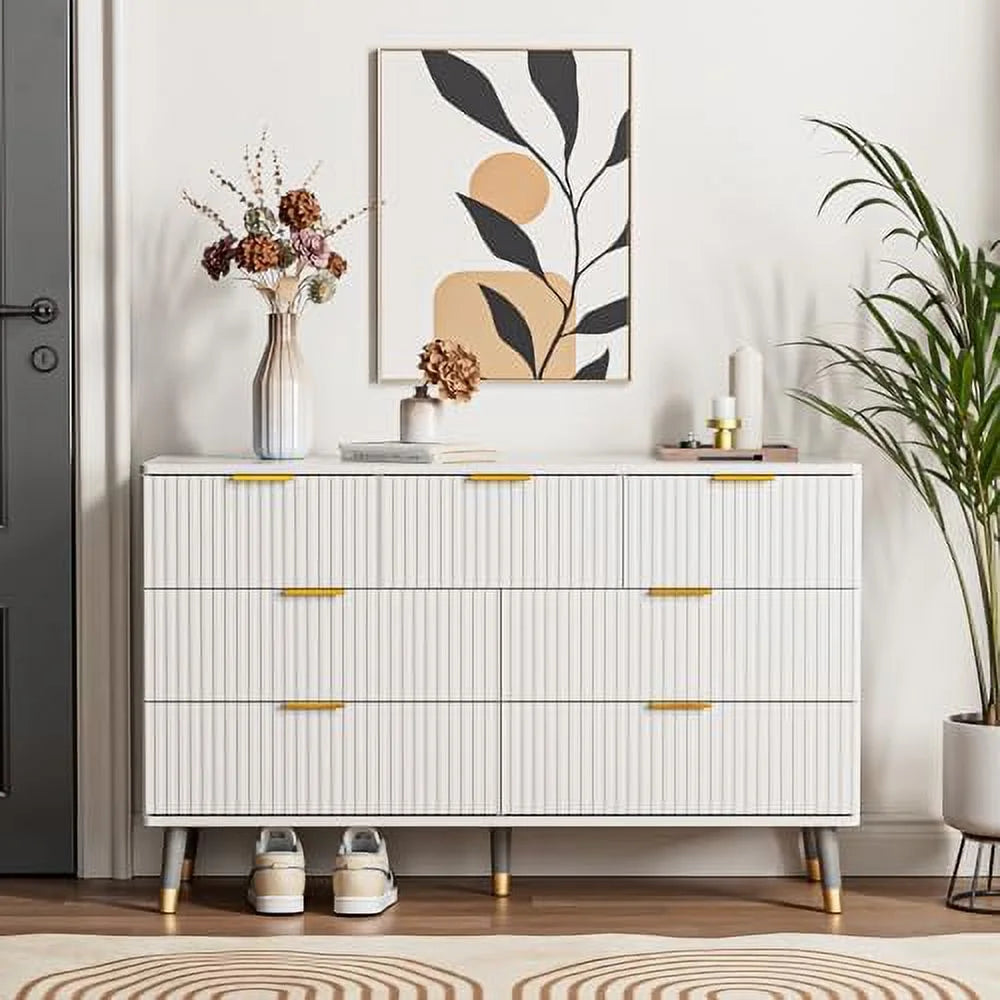 7 Drawer White Gold Wood Dresser V278043