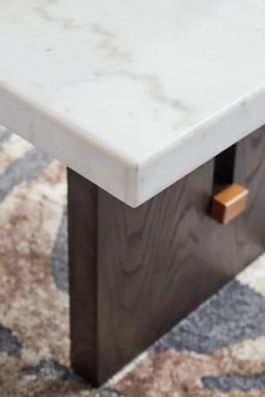 Traditional Rectangular Coffee Table with Marble Tabletop, Dark Brown & White P496176