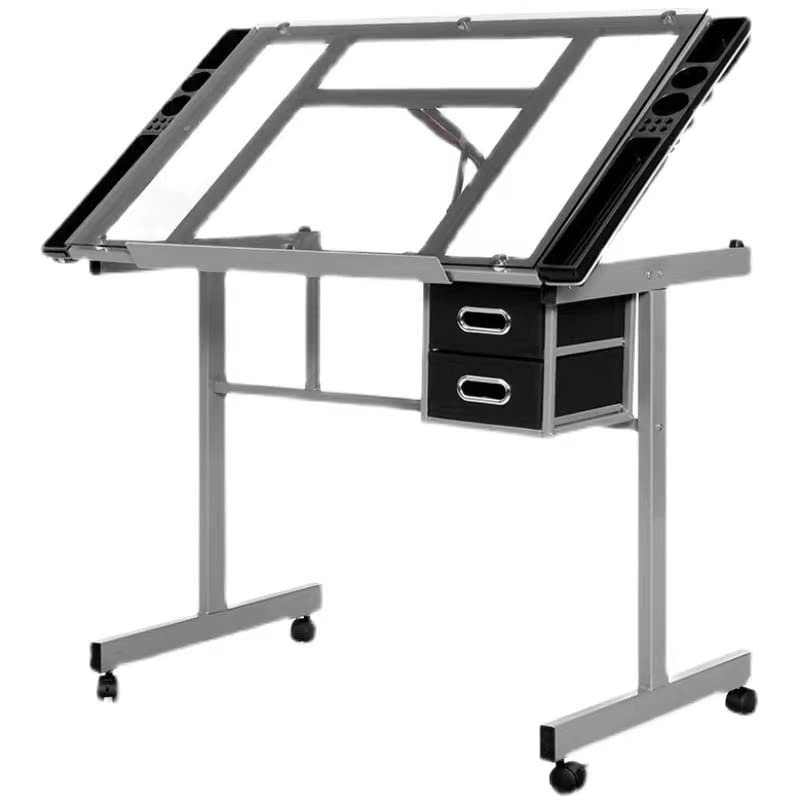 Silver Adjustable Glass Drafting Table U8569