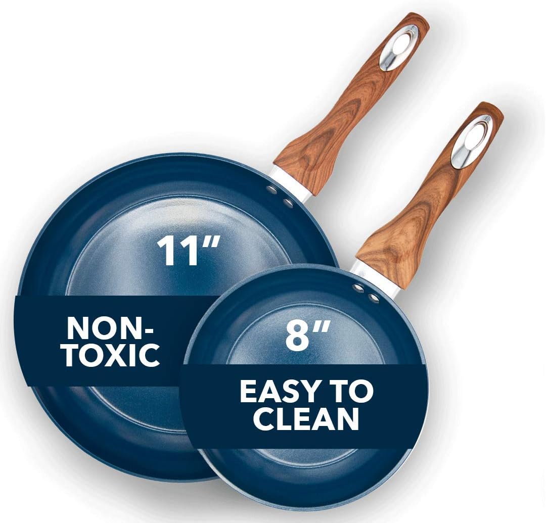 8 & 11 Inch Nonstick Ceramic Frying Pan Set, 2 Piece, Yellow Y3517