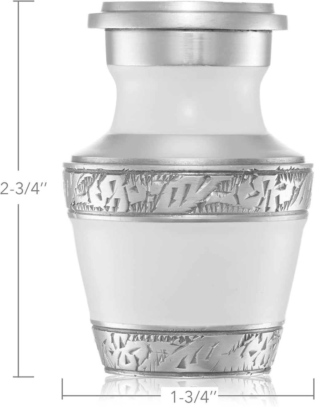 White and Silver Miniature Cremation Memorial Urn with Velvet Case C96760