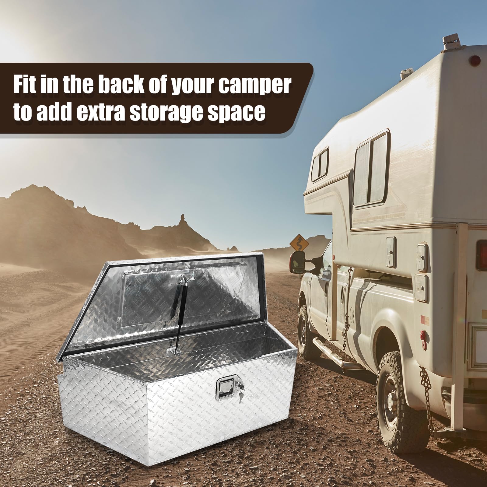 Heavy Duty Aluminum Diamond Plate Trailer Tongue Box with Lock and Keys, Silver, 39 x 16.5 x 12 Inches H6601