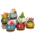 4 Inch Ceramic Plant Pots with Bamboo Tray, Pack of 6 S872