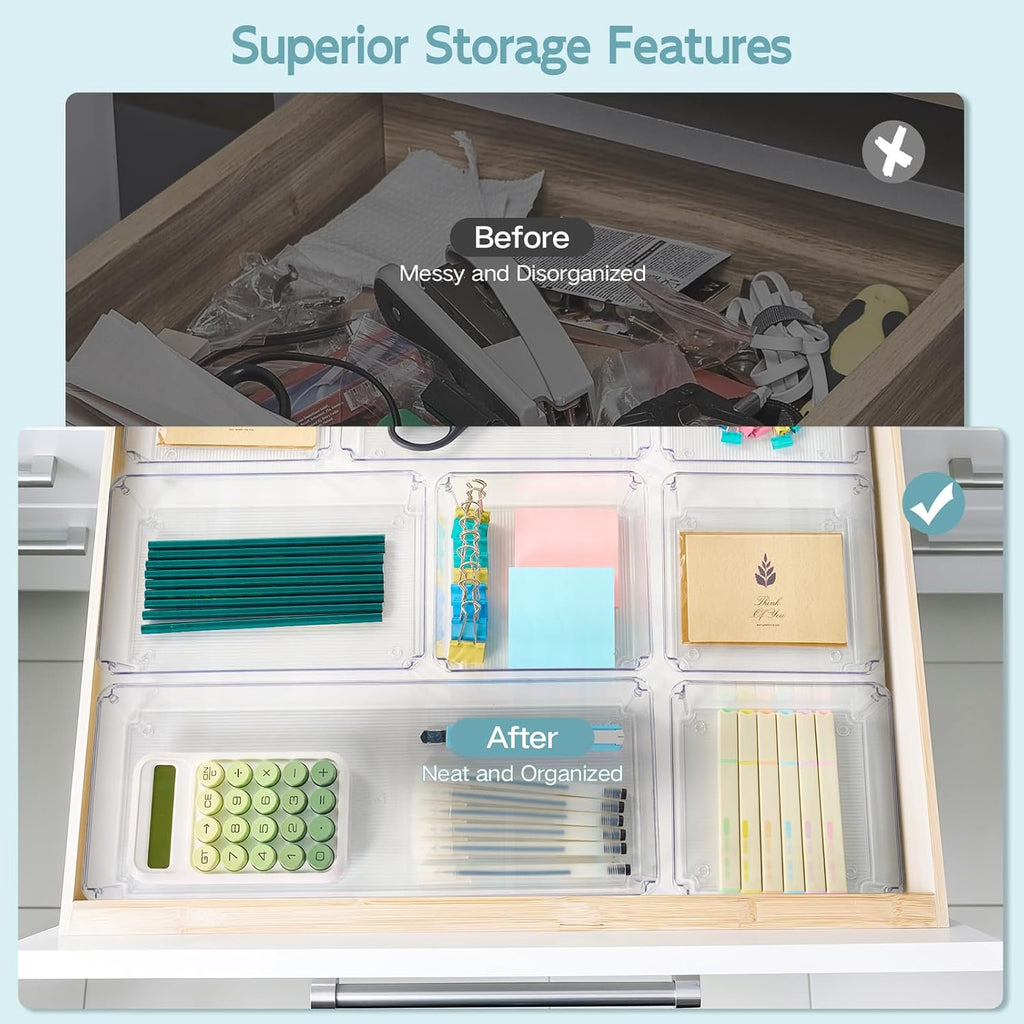 6 Pack Clear Plastic Drawer Organizer Trays S605