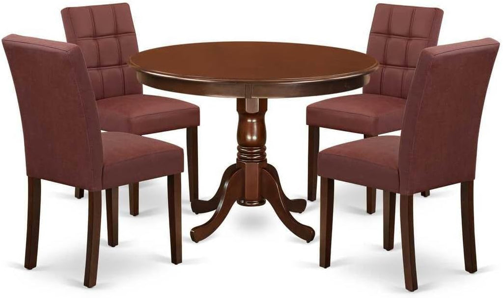 5 Piece Dining Set with Round Kitchen Table and 4 Chairs, Mahogany J36206