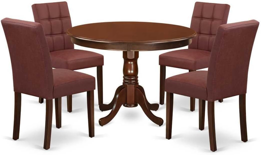 5 Piece Dining Set with Round Kitchen Table and 4 Chairs, Mahogany J36206