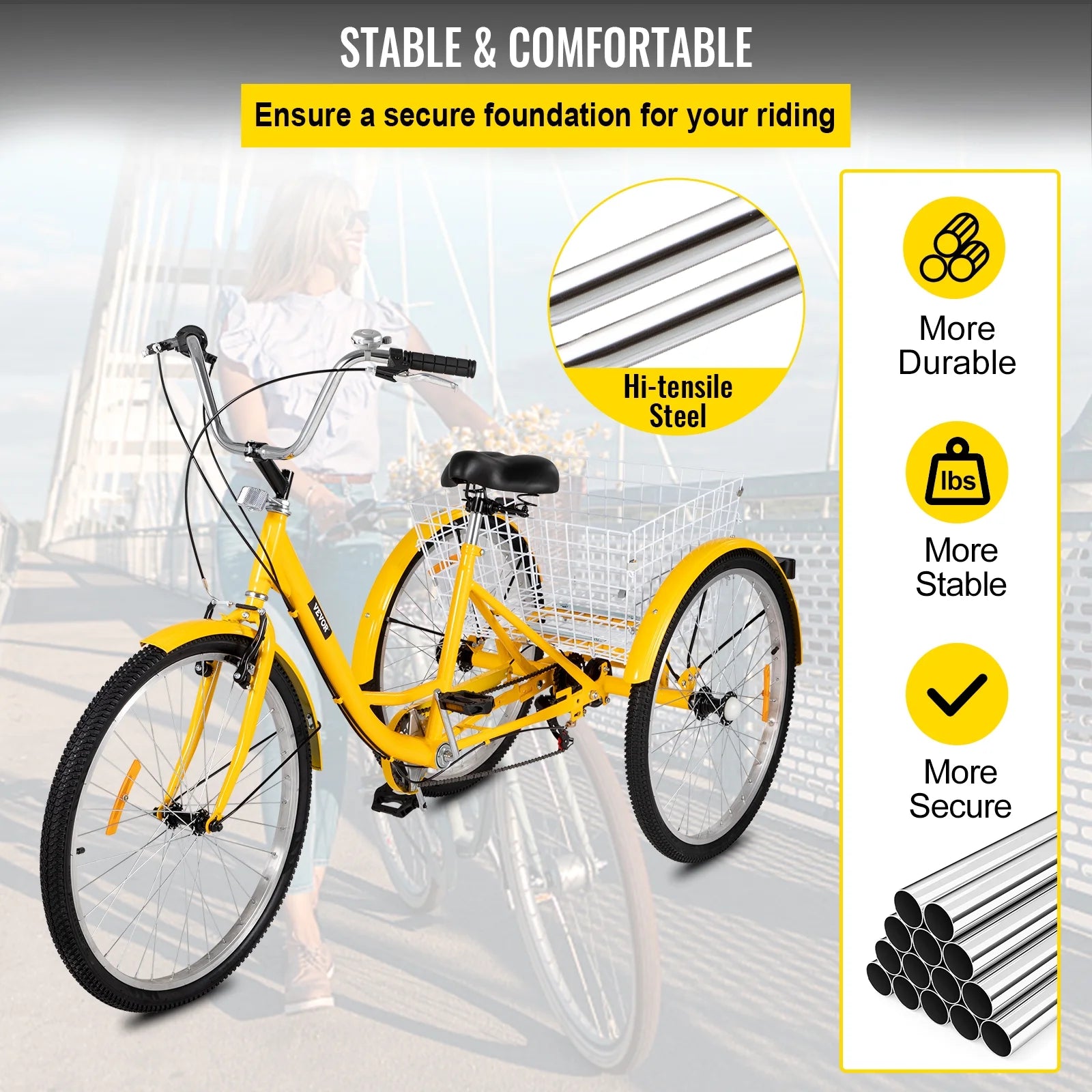 26in 7 Speed 3-Wheels Adult Tricycle with Basket L42897