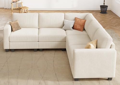 Dark Gray Corduroy 6 Seater Modular Sectional Sofa with Storage W335