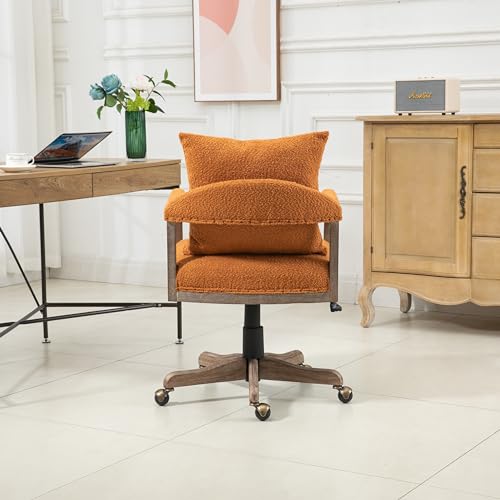 Light Blue Boucle Fabric Ergonomic Office Chair with Wheels and Wood Legs F40747