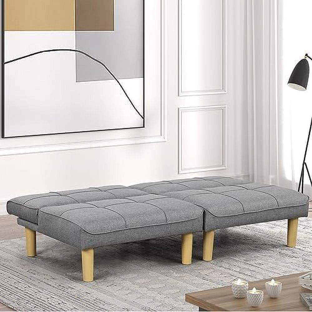 Grey Fabric 3-In-1 Convertible Futon Sofa Bed Twin USB Loveseat Couch Daybed with Folding Adjustable Backless 2 Piece Small Futon Couch Chairs P447678