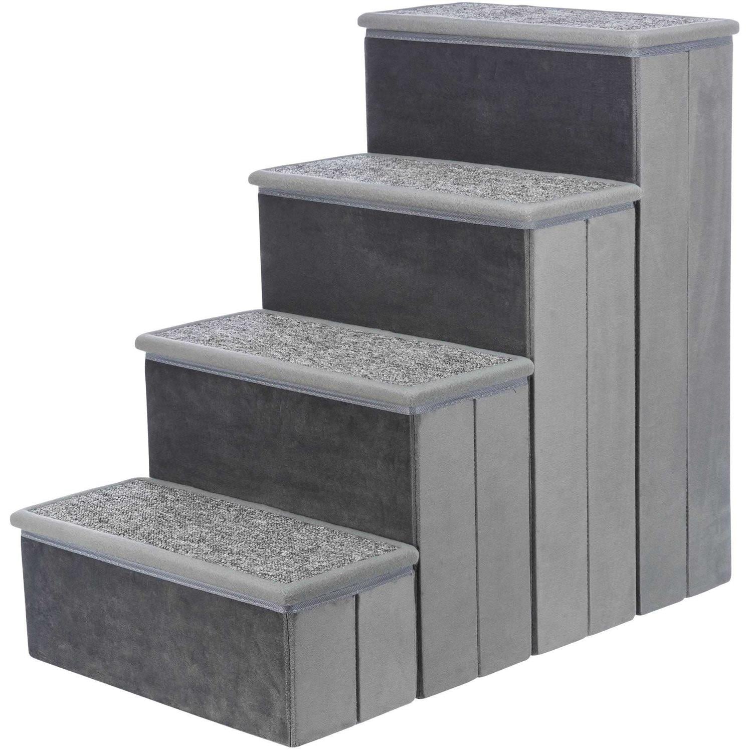 Velour Foldable 4-Step Pet Stairs with Storage G91305