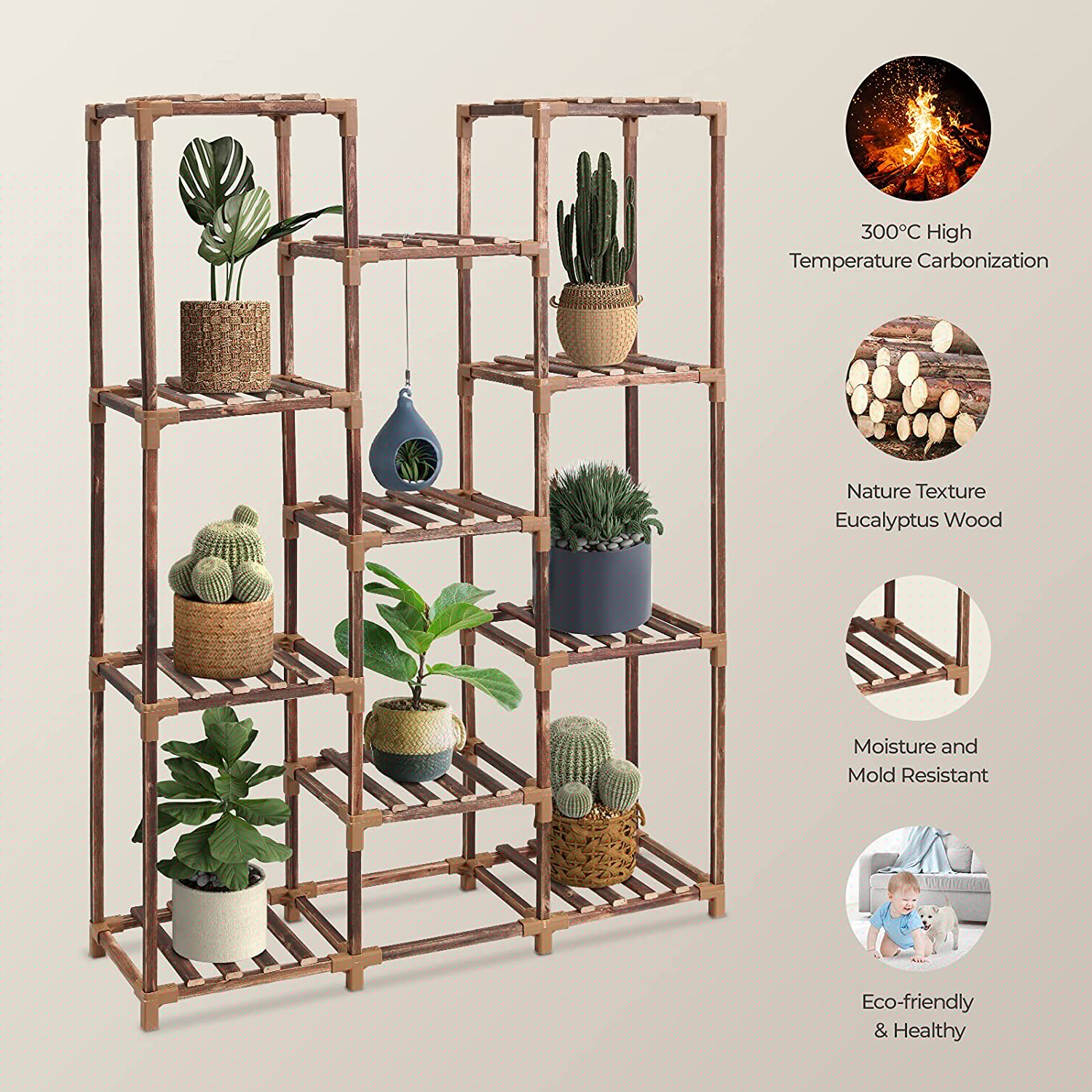 11-Tire Tall Wood Plant Stand L476037