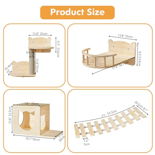 16 Pcs Pine Wooden Cat Wall Shelves with House K63919