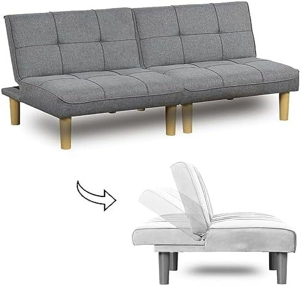 Grey Fabric 3-In-1 Convertible Futon Sofa Bed Twin USB Loveseat Couch Daybed with Folding Adjustable Backless 2 Piece Small Futon Couch Chairs P447678