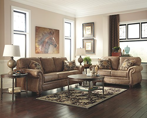Gray Faux Leather Sofa with Nailhead Trim and 4 Accent Pillows U5484