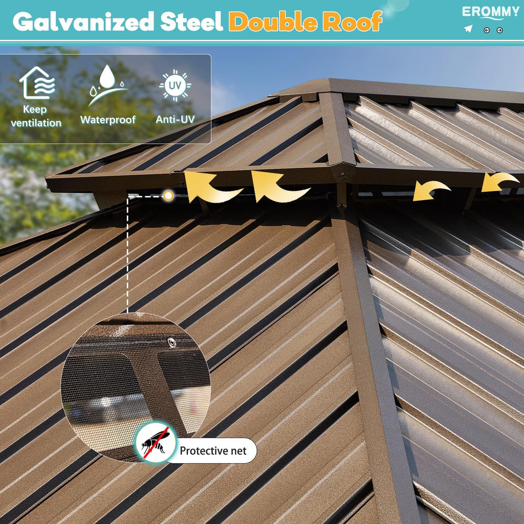 10'x12' Galvanized Steel Double Roof Metal Gazebo with Aluminum Frame U175
