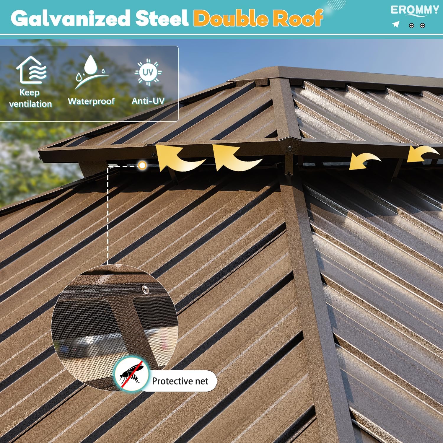 10'x12' Galvanized Steel Double Roof Metal Gazebo with Aluminum Frame U175