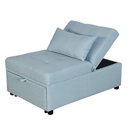 Green Sleeper Chair Sofa Bed with Adjustable Backrest and Lumbar Pillow O8838