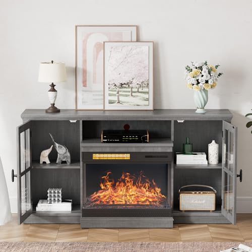 Gray Glass Fireplace TV Stand I2346