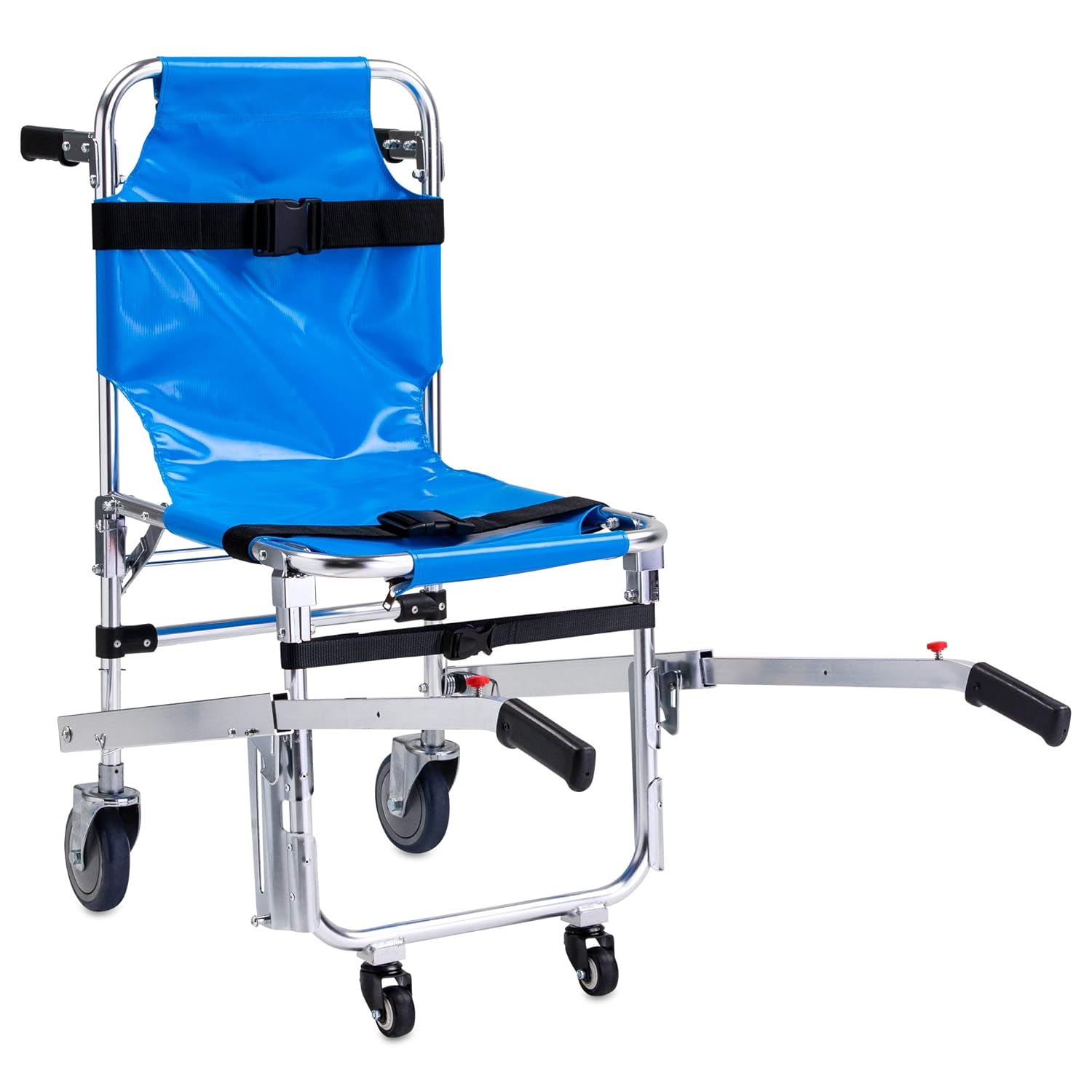 Blue Foldable Aluminum Stair Chair with Patient Restraint Straps 350 lbs Capacity 36″ x 21″ x 28″ L10745